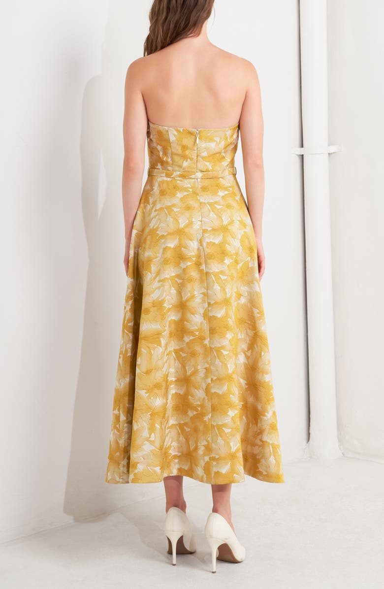 FREEMARKET Strapless Floral Jacquard Midi Dress, Alternate, color, Mustard