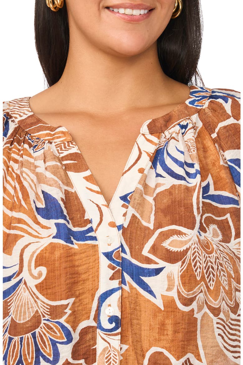 Floral Raglan Balloon Sleeve Button-Up Top, Alternate, color, BONE WHITE