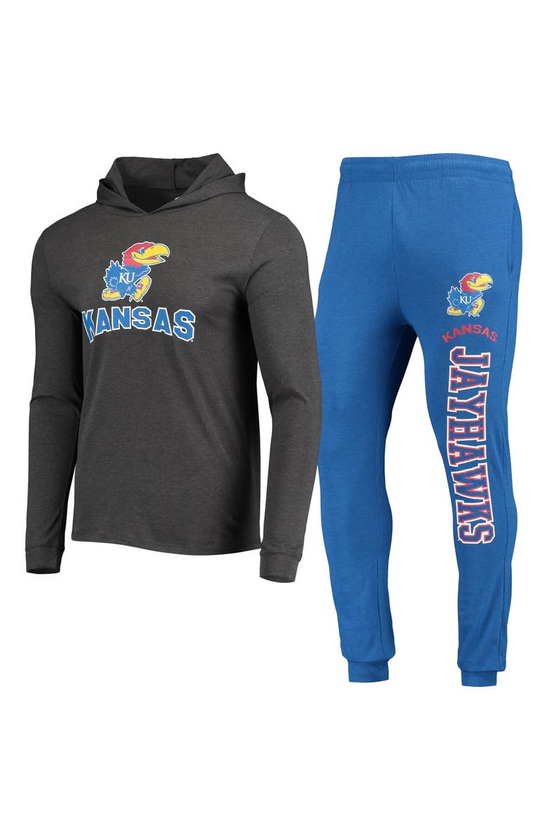 CONCEPTS SPORT Men's Concepts Sport Royal/Heather Charcoal Kansas Jayhawks Meter Long Sleeve Hoodie T-Shirt & Jogger Pajama Set, Alternate, color, Royal