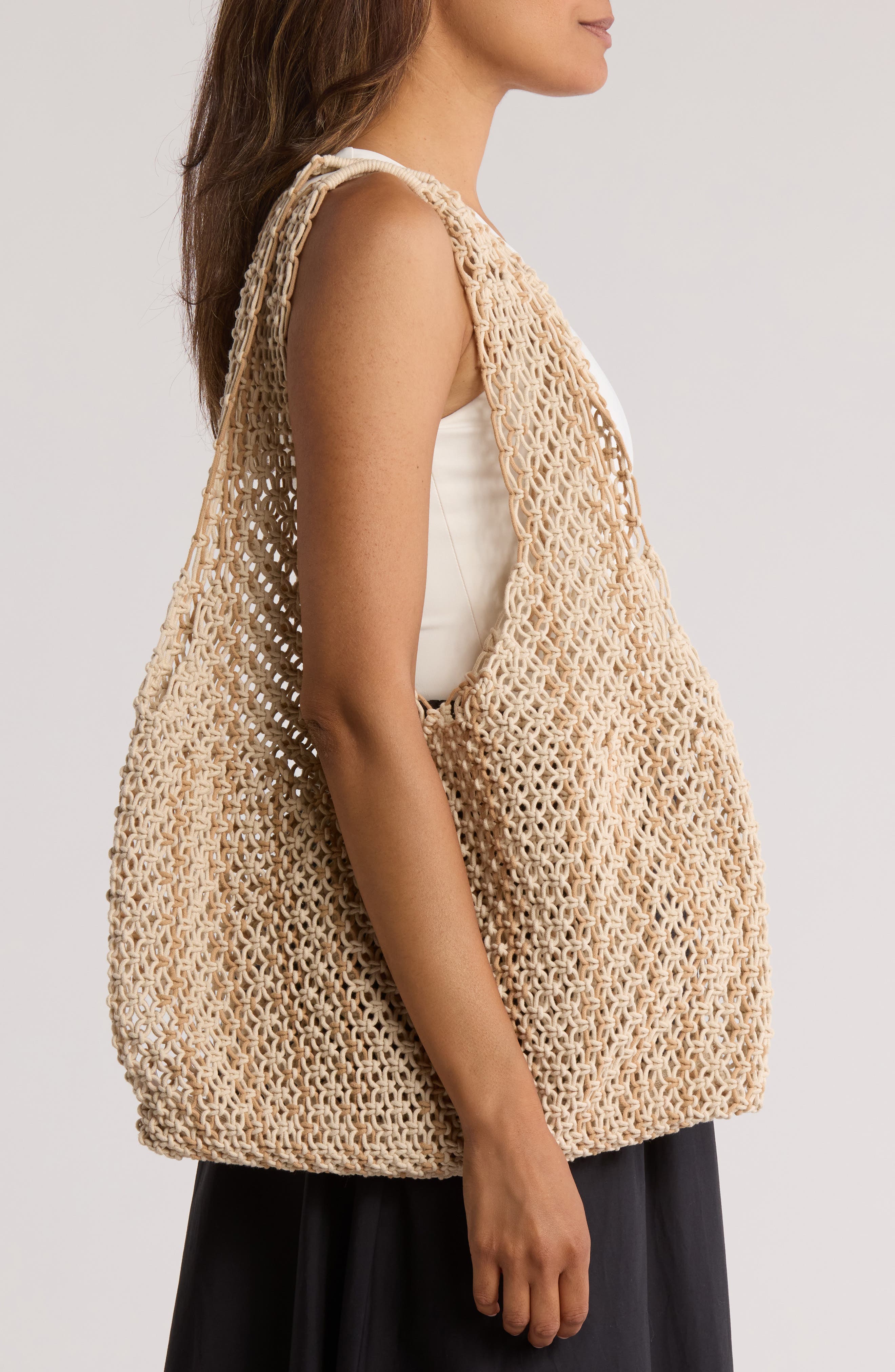 Collection XIIX Natural Stripe Macramé Large Tote Bag, Alternate, color, 