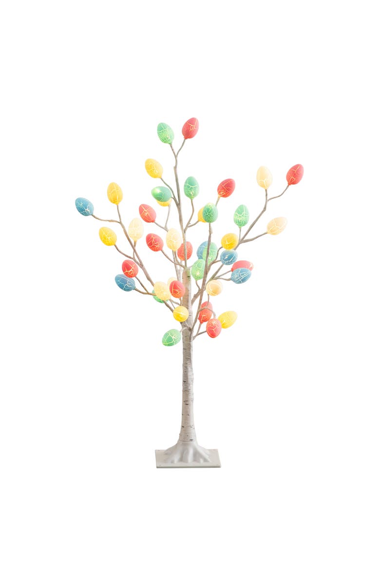 NEARLY NATURAL 3-ft Pre-Lit Artificial Easter Twig Tree with 40 Egg Shaped LED Ornaments, Main, color, White