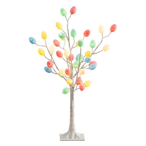 3-ft Pre-Lit Artificial Easter Twig Tree with 40 Egg Shaped LED Ornaments