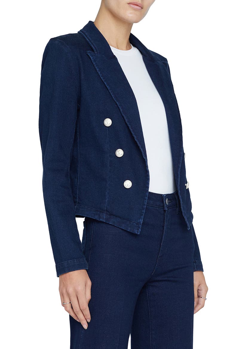 Wayne Crop Denim Double Breasted Jacket, Alternate, color, PALOMINO