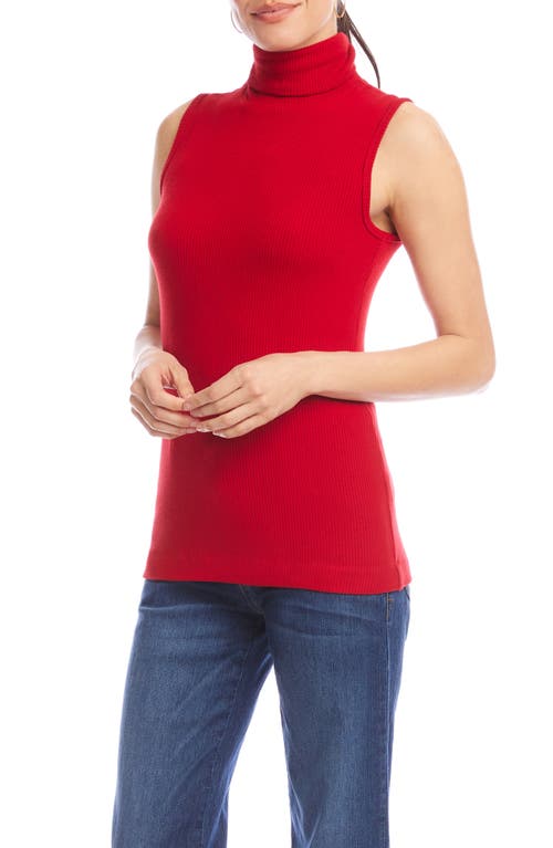 Karen Kane Turtleneck Rib Sleeveless Top In Red