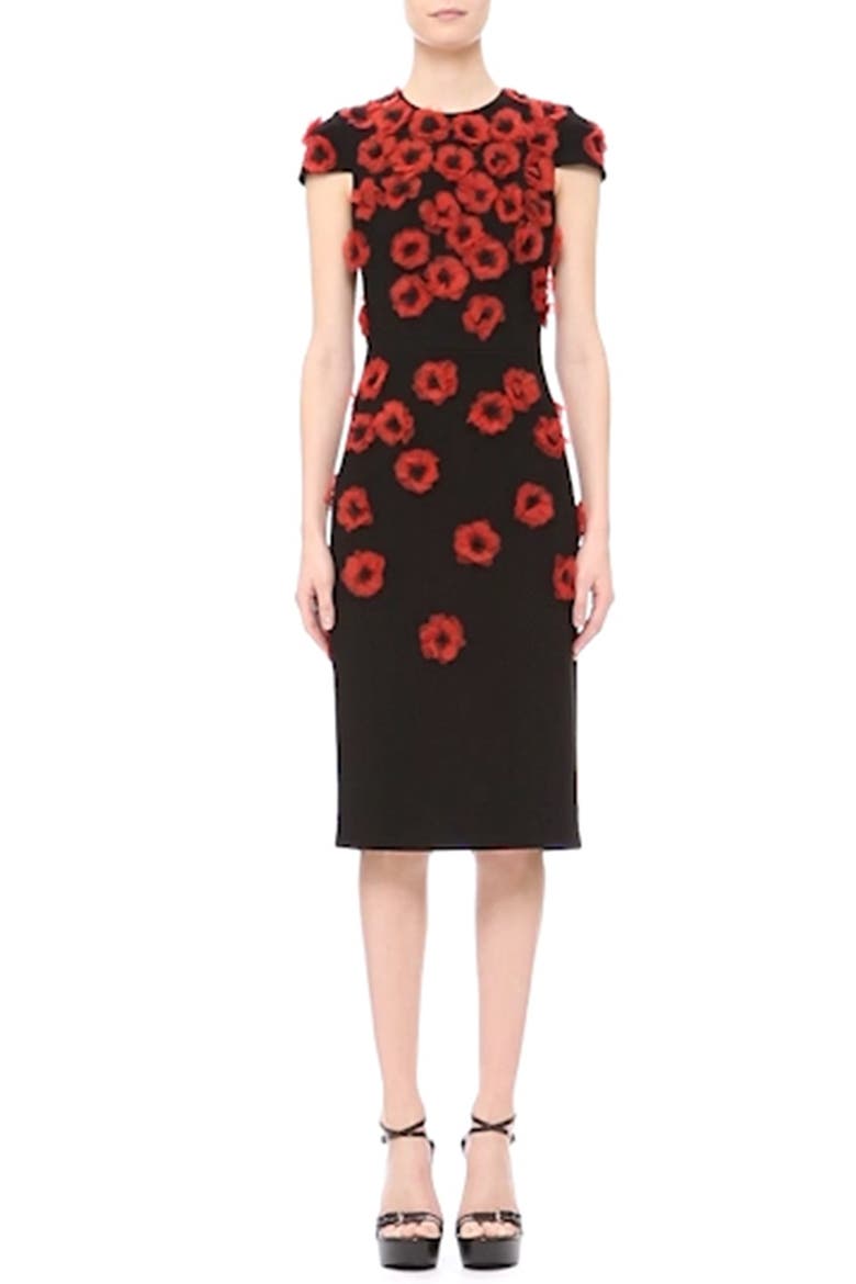 'Crimson Poppy' Floral Embellished Sheath Dress, Alternate, color, BLACK