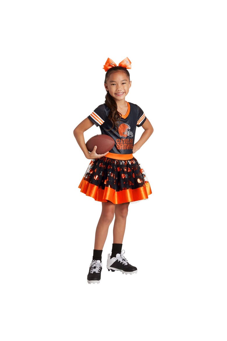 Girls Youth Brown Cleveland Browns Tutu Tailgate Game Day V-Neck Costume, Main, color, Brown
