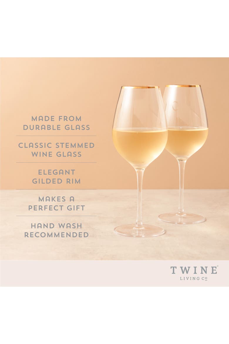 Gilded Stemmed Wine Glasses Set of 2, Alternate, color, Gold