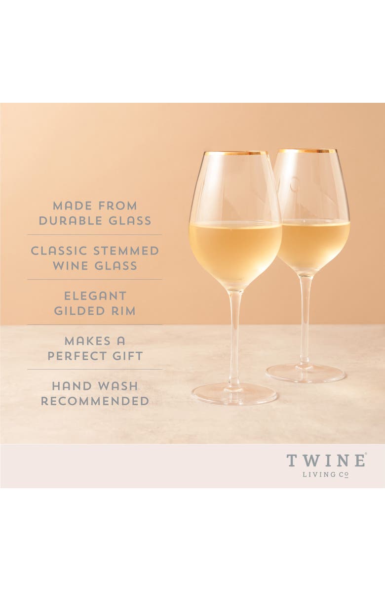 TWINE Gilded Stemmed Wine Glasses Set of 2, Alternate, color, Gold
