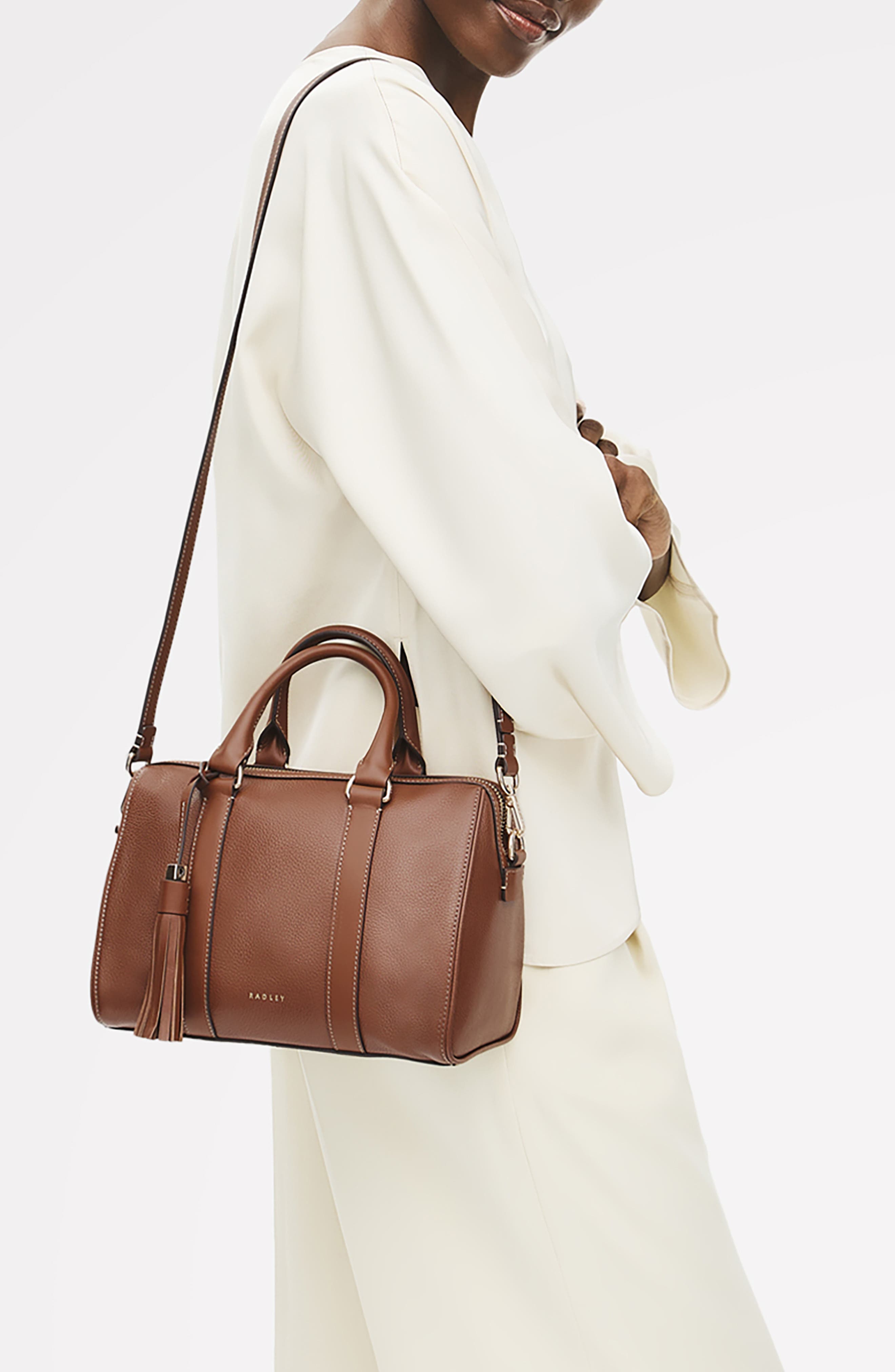 Radley Noble Alley Medium Ziptop Satchel Bag, Alternate, color, Cognac