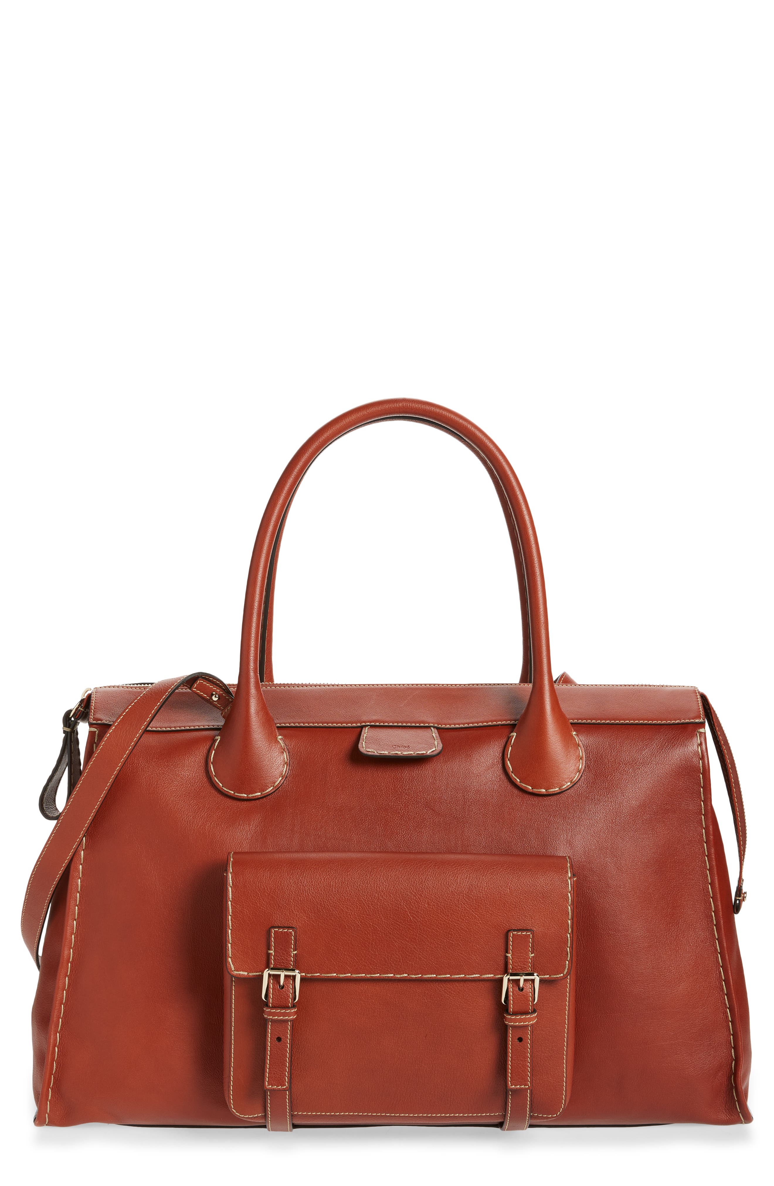 Edith Leather Day Satchel, Main, color, SEPIA BROWN