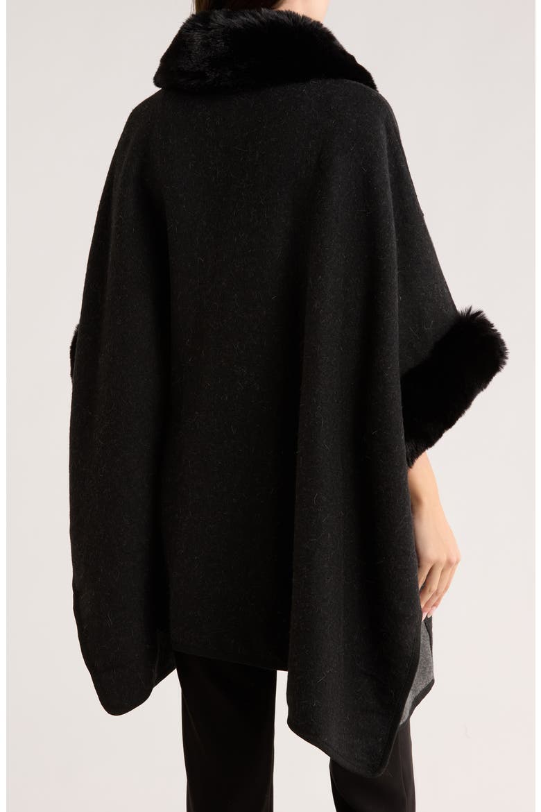 Faux Fur Trim Cape, Alternate, color, GREY