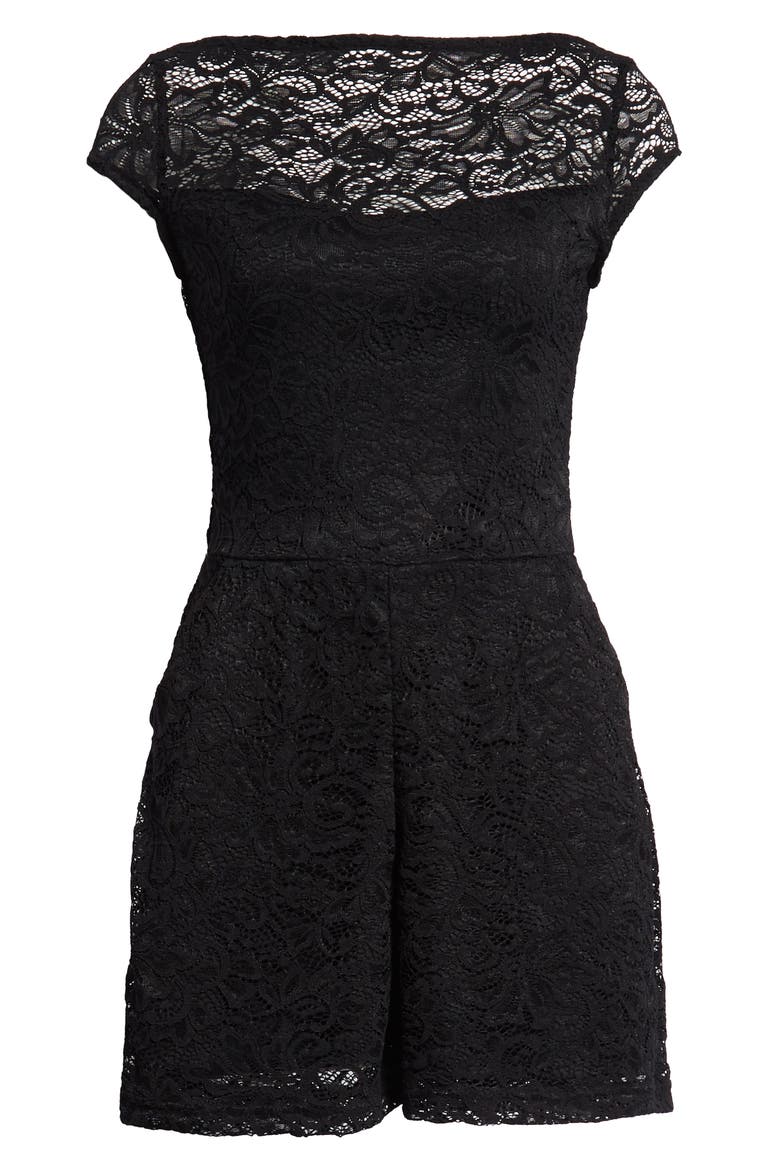 Lace Romper, Alternate, color, BLACK