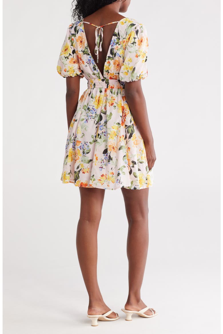 Floral Short Sleeve Cotton Fit & Flare Dress, Alternate, color, BLUSH/ ORANGE