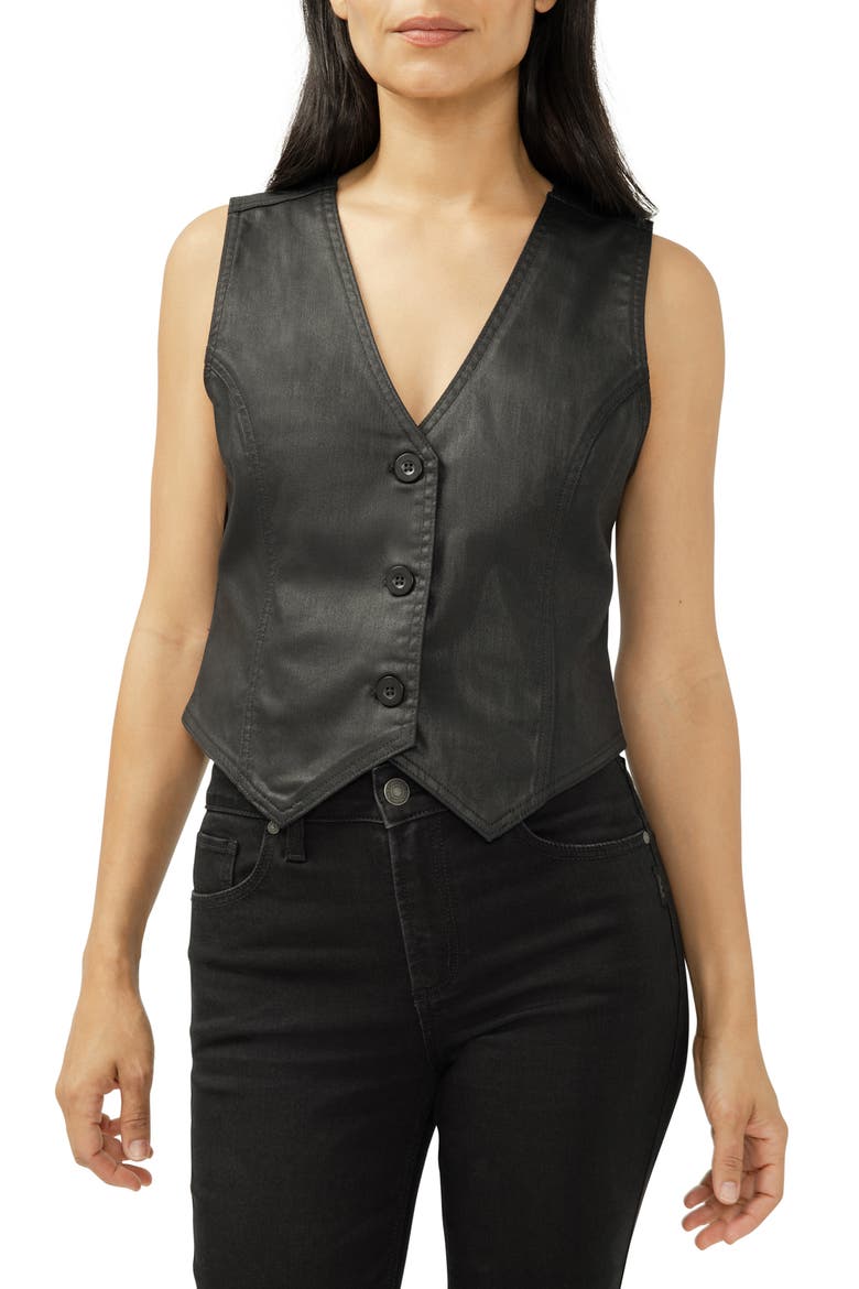 Classic Coated Denim Vest, Main, color, BLACK