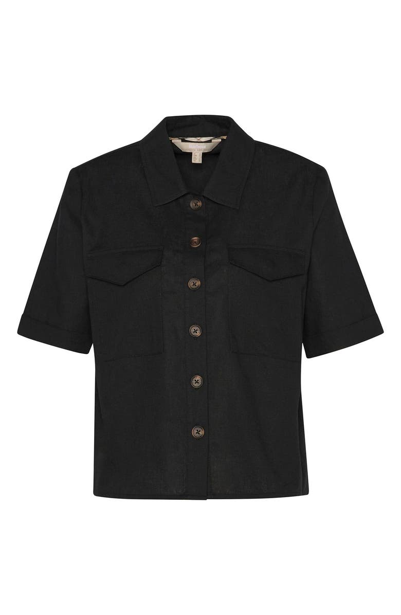 Barbour Luna Short Sleeve Cotton & Linen Button-Up Shirt, Alternate, color, Black