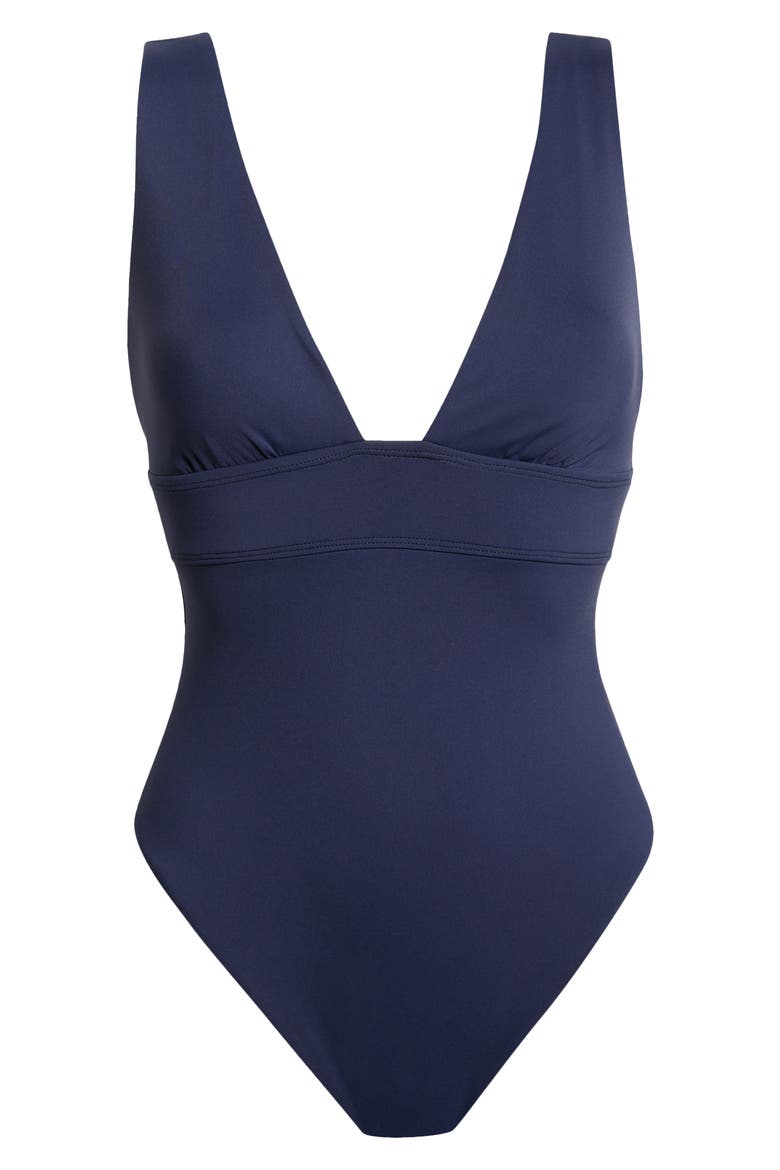 Sculpting V-Neck One-Piece Swimsuit, Alternate, color, DARK NAVY