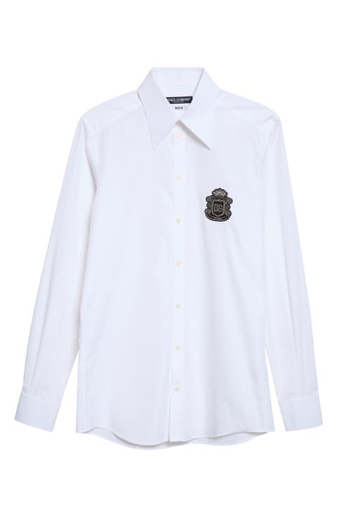 Martini Fit Formal Crest Patch Button-Up Shirt