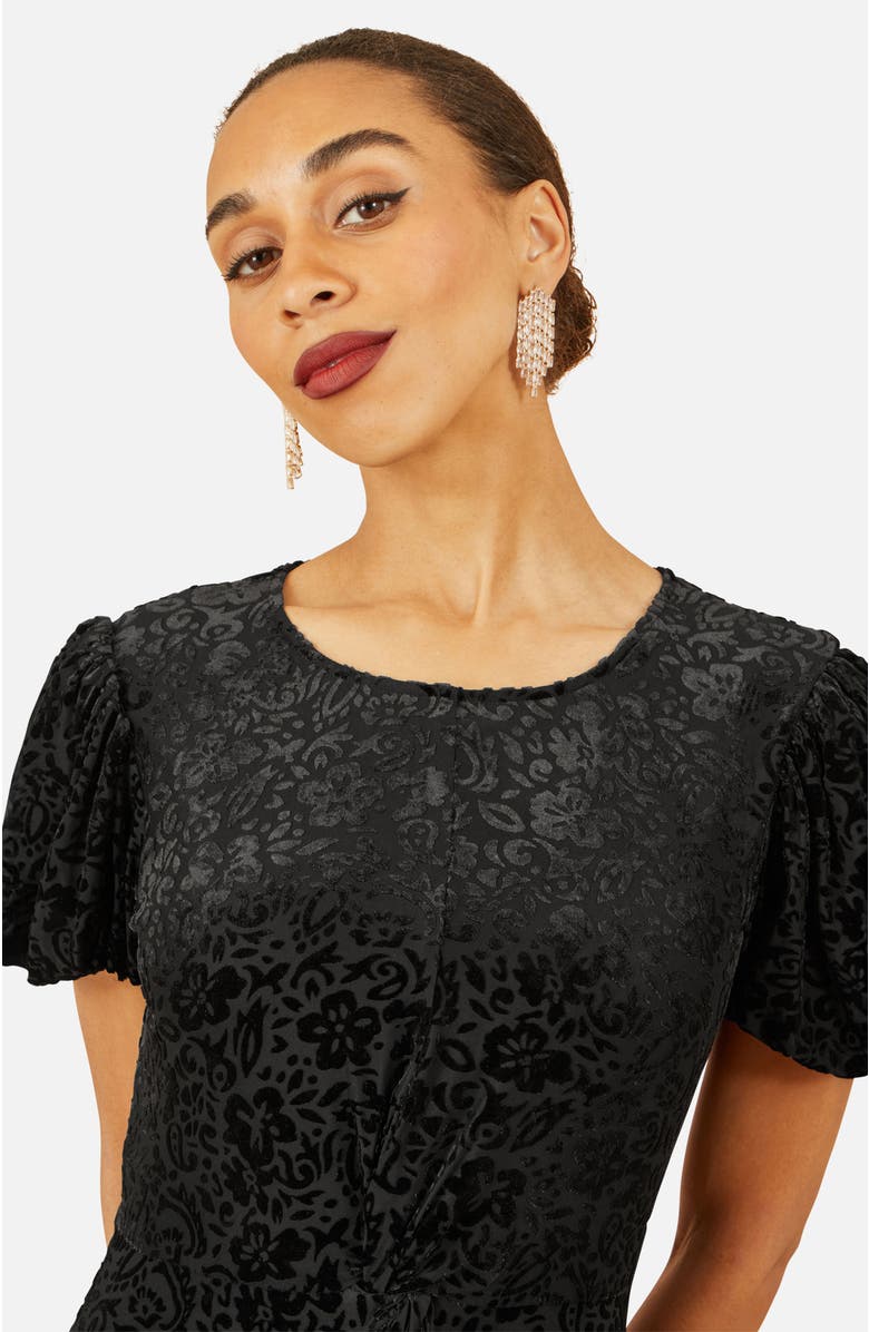 Yumi Velvet Twist Waist Midi Dress, Alternate, color, Black