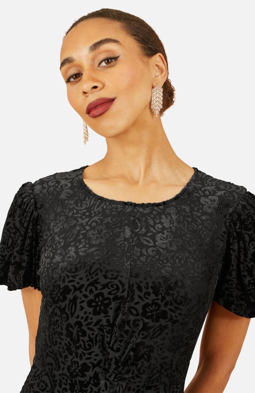 Yumi Velvet Twist Waist Midi Dress In Black