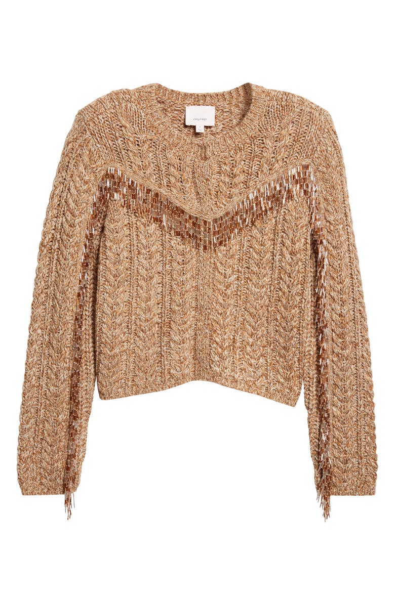 Cinq à Sept Mélange Bead Fringe Accent Cable Crewneck Sweater, Alternate, color, Oatmeal Multi