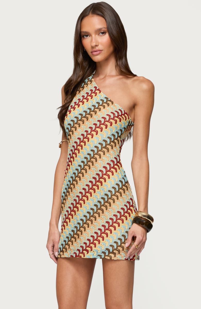 EDIKTED Agua Zigzag Stripe One-Shoulder Minidress, Alternate, color, Mix