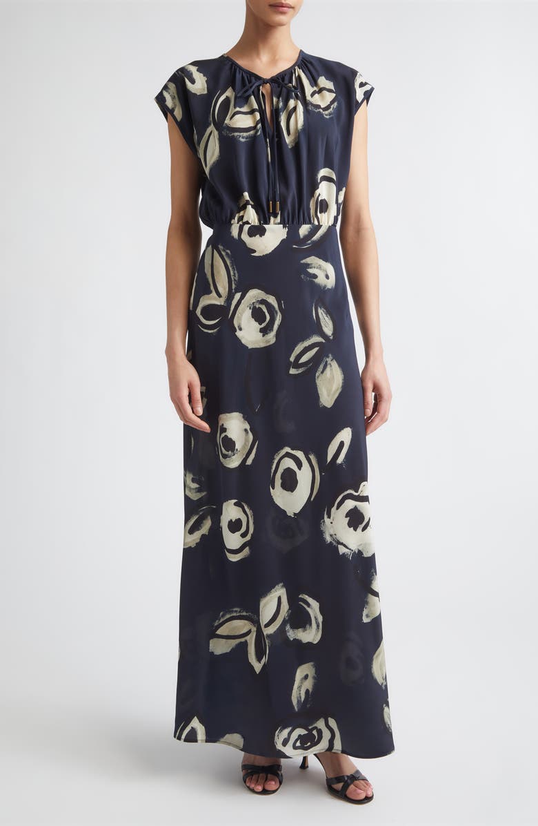 Max Mara Floral Print Silk Maxi Dress, Main, color, Ultramarine