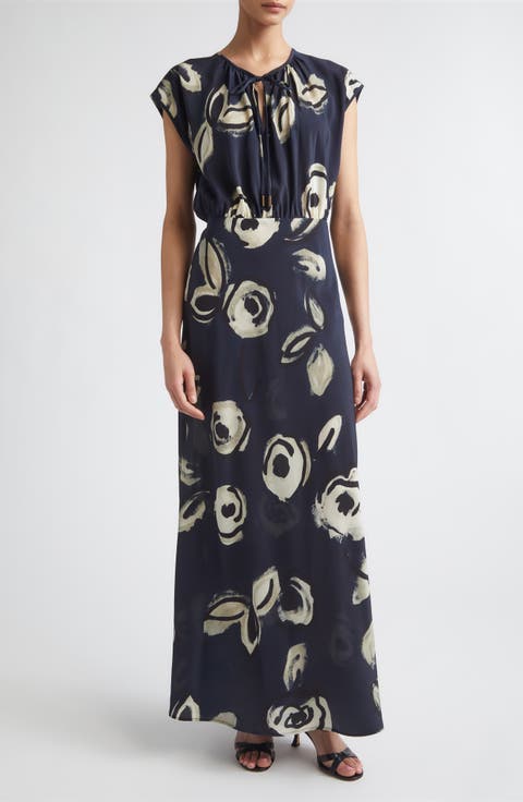 Floral Print Silk Maxi Dress