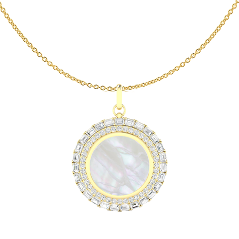 Mother-of-Pearl & Lab Diamond Emerald and Round Pendant Necklace in 14K
