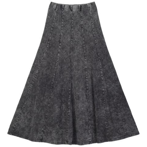 Mineral Wash Panel Covered Elastic Waistband Panel Construction Maxi Skirt