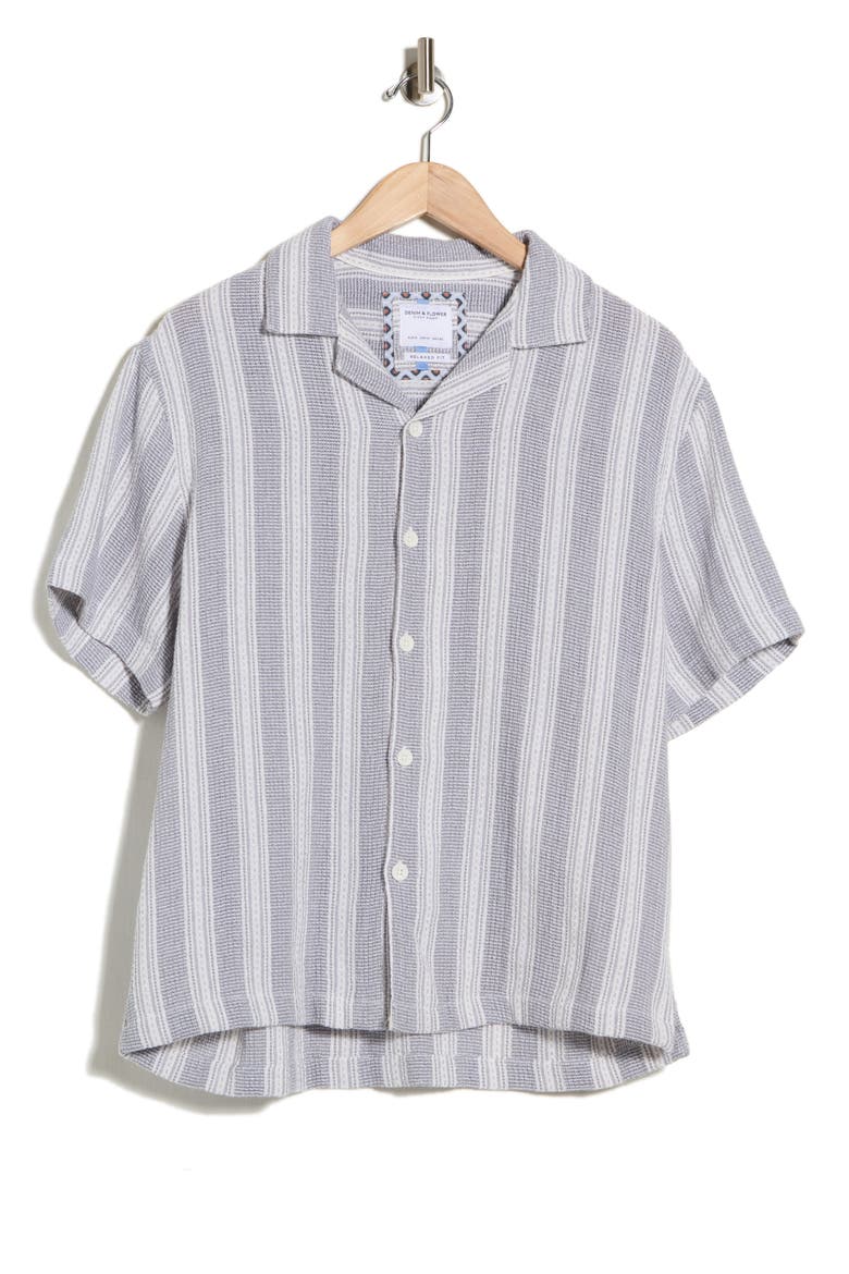 Relaxed Fit Stripe Camp Shirt, Alternate, color, GREY
