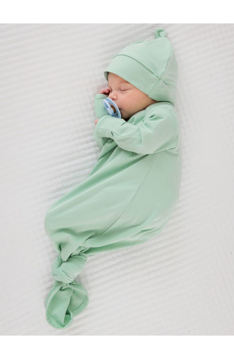 RuffleButts Modal Blend Knotted Sleep Gown & Hat Set, Alternate, color, Sage