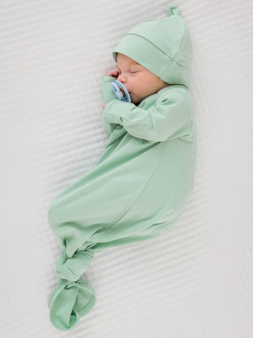 Rufflebutts Modal Blend Knotted Sleep Gown & Hat Set In Green