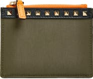 Valentino Rockstud Leather Trim Zip Card Case