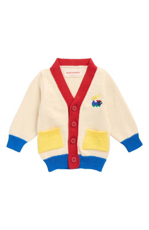 Bobo Choses Choo Choo Colorblock Organic Cotton Cardigan In White
