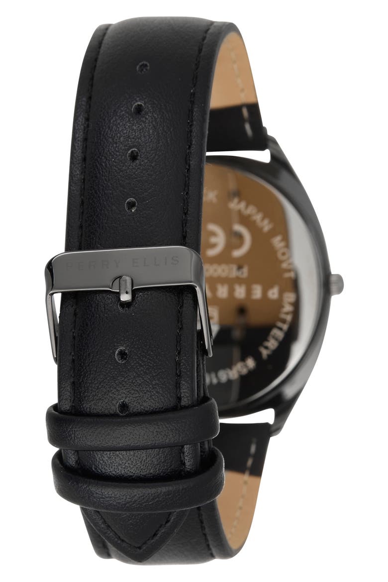 Gunmetal Bezel Diamond Accent Leather Strap Watch, 41mm, Alternate, color, GUNMETAL