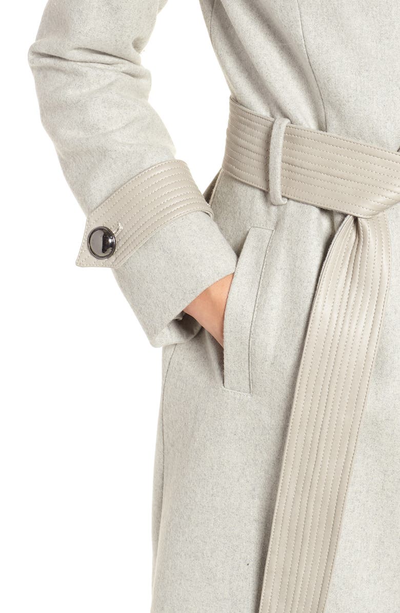 Badgley Mischka Collection Badgley Mischka Faux Leather Trim Wool Blend Coat, Alternate, color, Flint