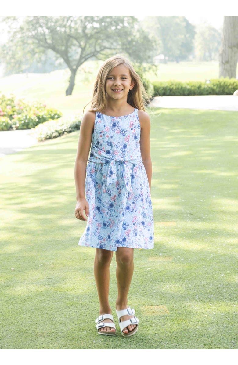 Florence Eiseman Floral Dress With Front Tie, Alternate, color, Blue / Multicolor
