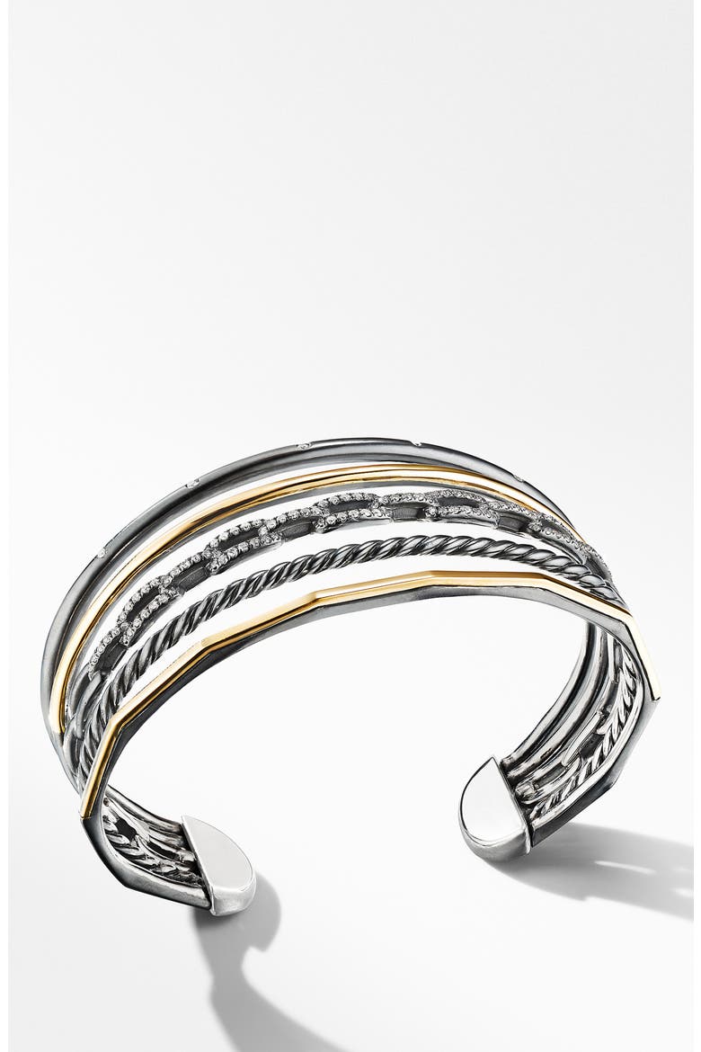 Stax Five-Row Blackened Silver & Diamond Cuff, Alternate, color, BLACK RHODIUM/ GOLD/ DIAMOND
