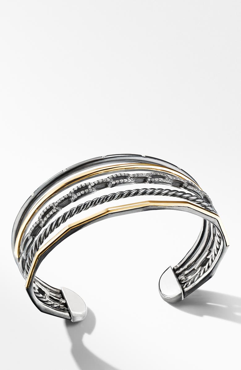 David Yurman Stax Five-Row Blackened Silver & Diamond Cuff, Alternate, color, 