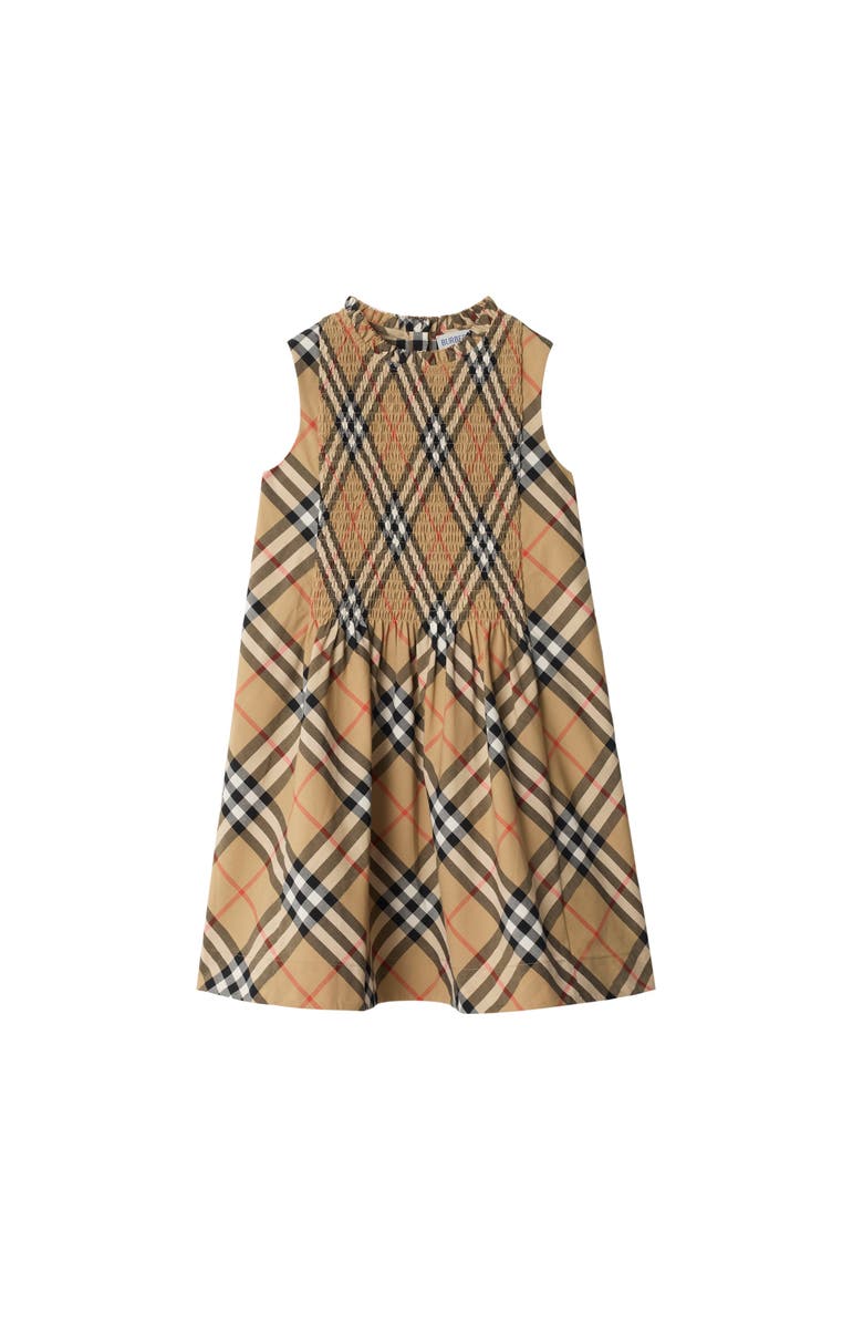 Burberry Check Cotton Dress, Main, color, Sand Beige