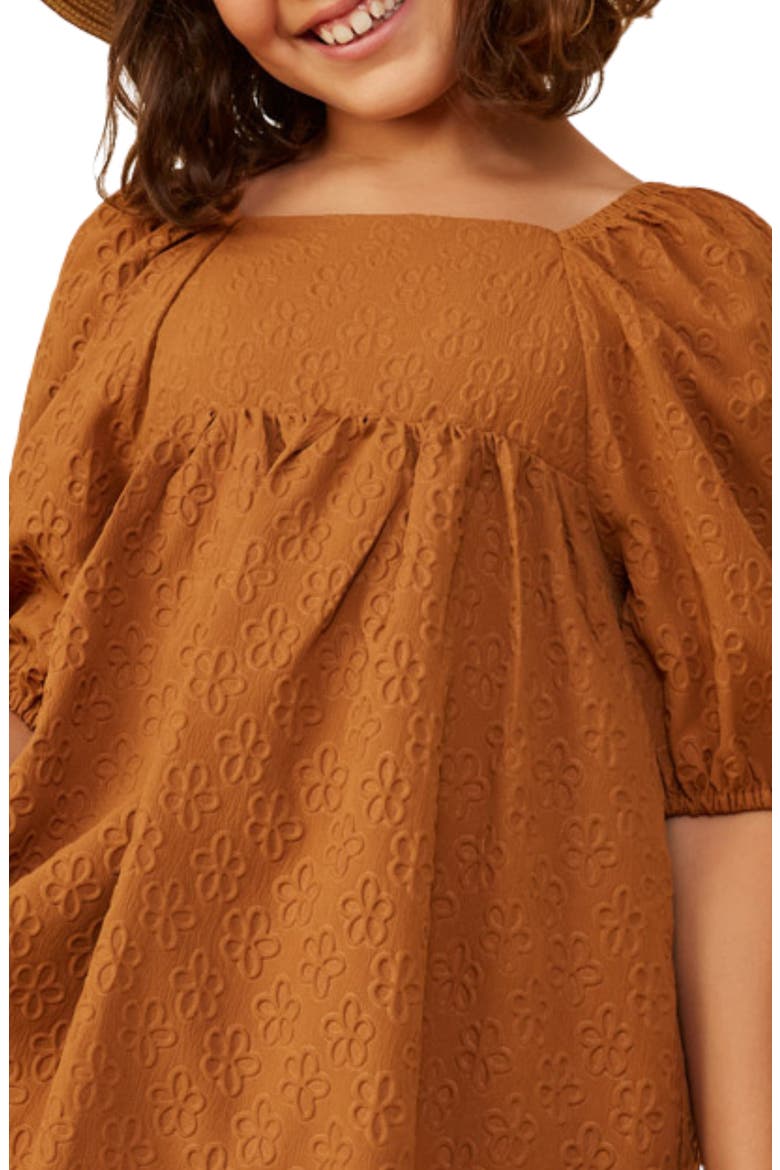 Kids' Floral Embroidered Square Neck Dress, Alternate, color, CAMEL