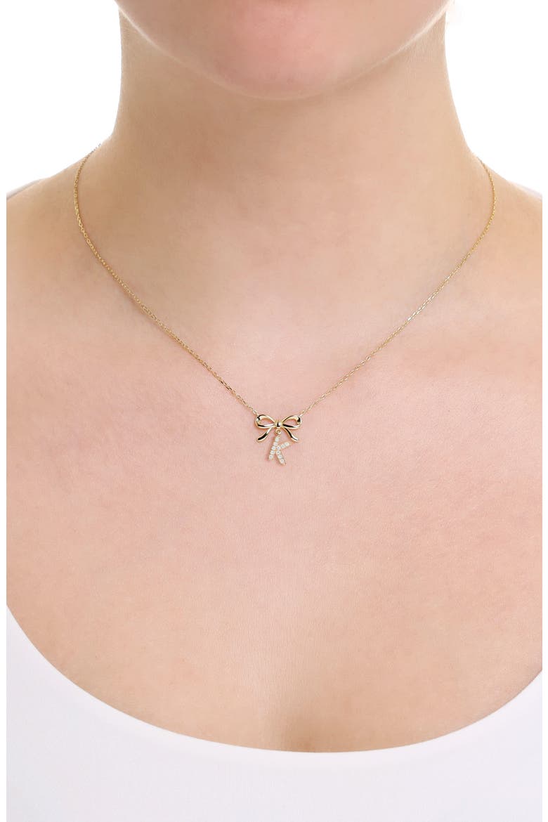 Cubic Zirconia Bow Initial Pendant Necklace, Alternate, color, K GOLD