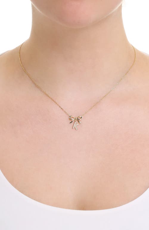 Athra Luxe Cubic Zirconia Bow Initial Pendant Necklace In Gold