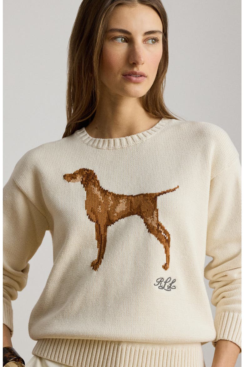Viszla Graphic Cotton Intarsia Sweater, Alternate, color, MASCARPONE CREAM/ MULTI