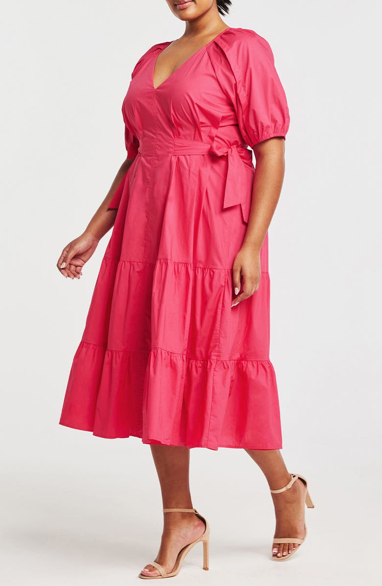 Estelle Marissa Puff Sleeve Cotton Midi Dress, Alternate, color, 