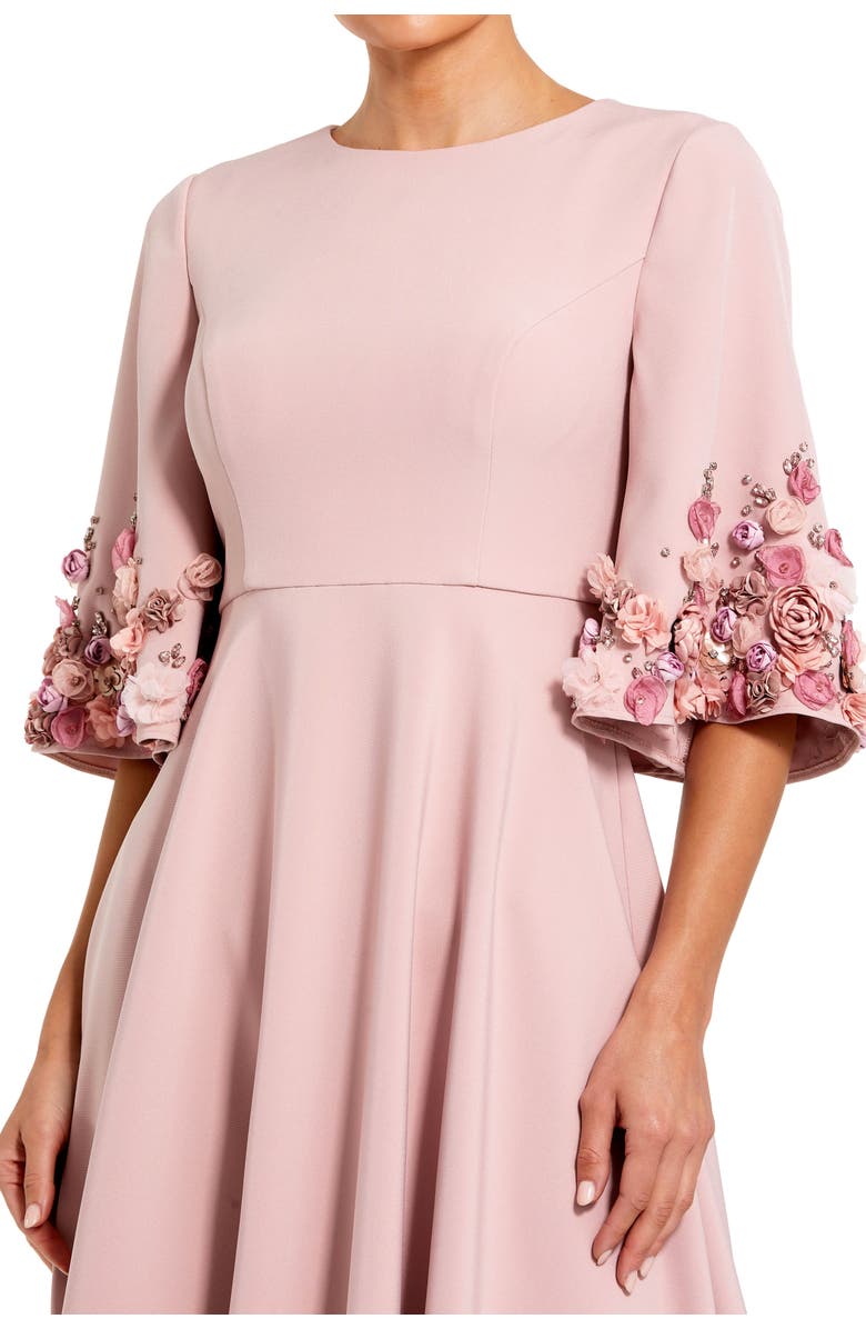 Mac Duggal Petite Crepe 3/4 Sleeve A-line Gown With Flower Trim, Alternate, color, Rose