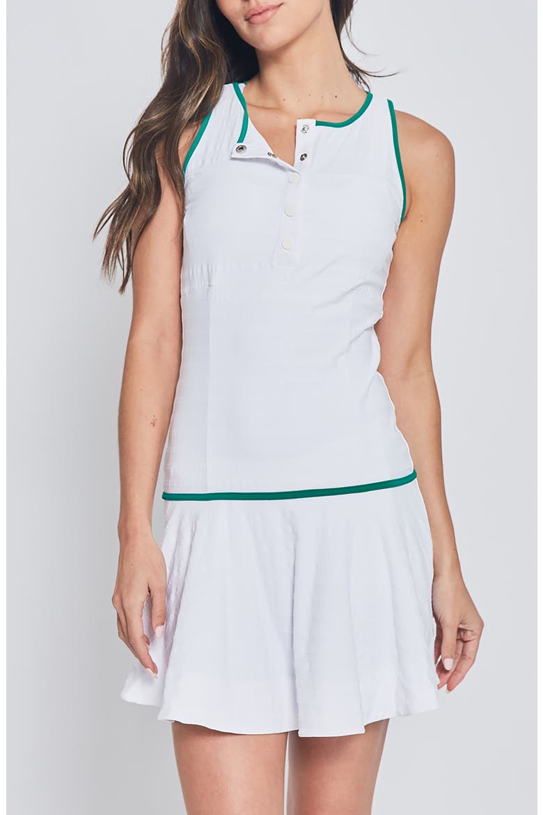 DRESS WITH FRONT BUTTONS, Main, color, WHITE WITH GREEN TRIM