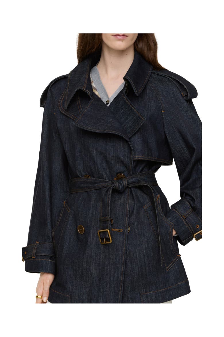 Short Denim Fitzrovia Trench Coat, Alternate, color, Dark indigo