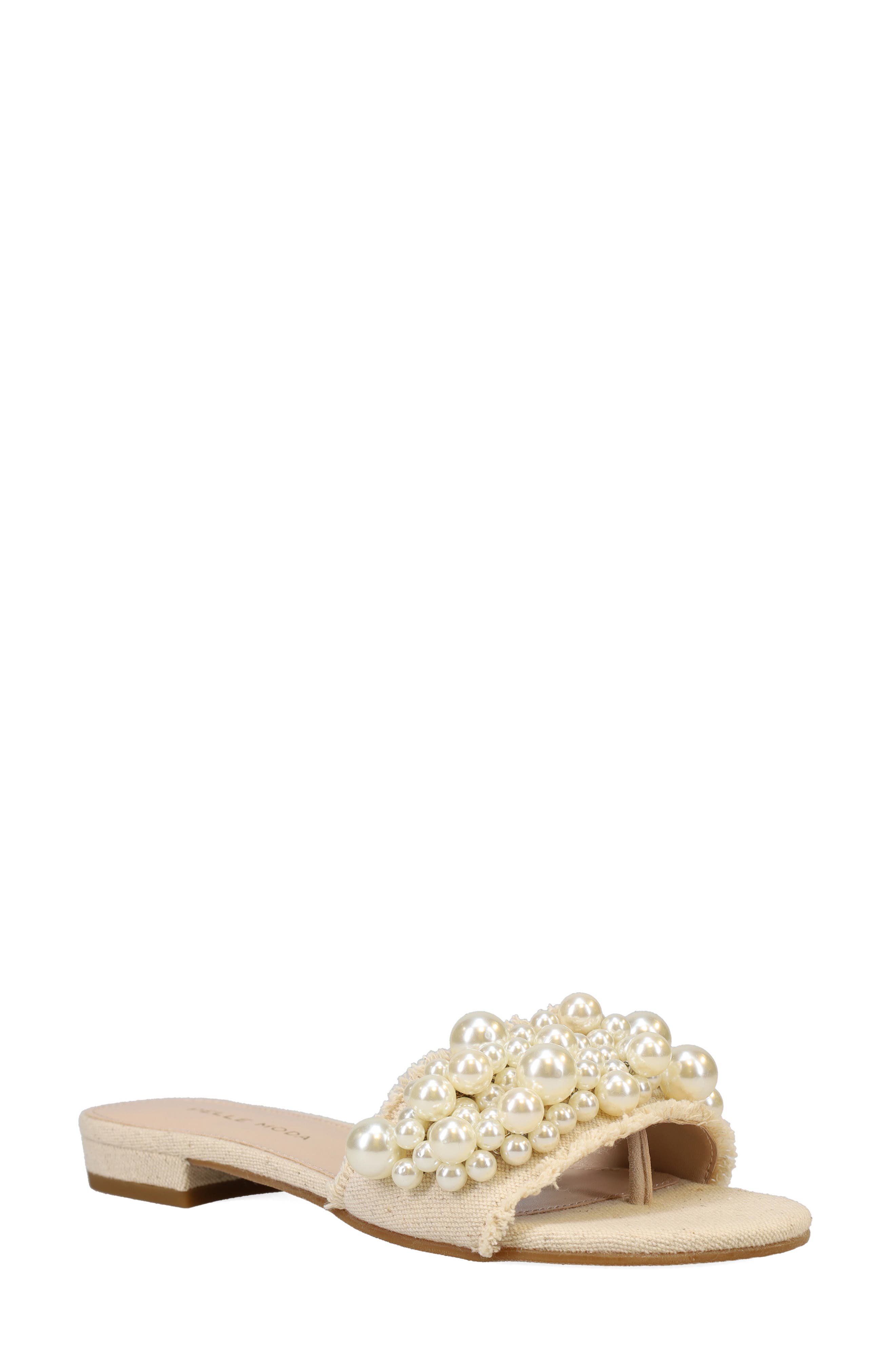 Pelle Moda Bayer Imitation Pearl Slide Sandal, Main, color, Natural