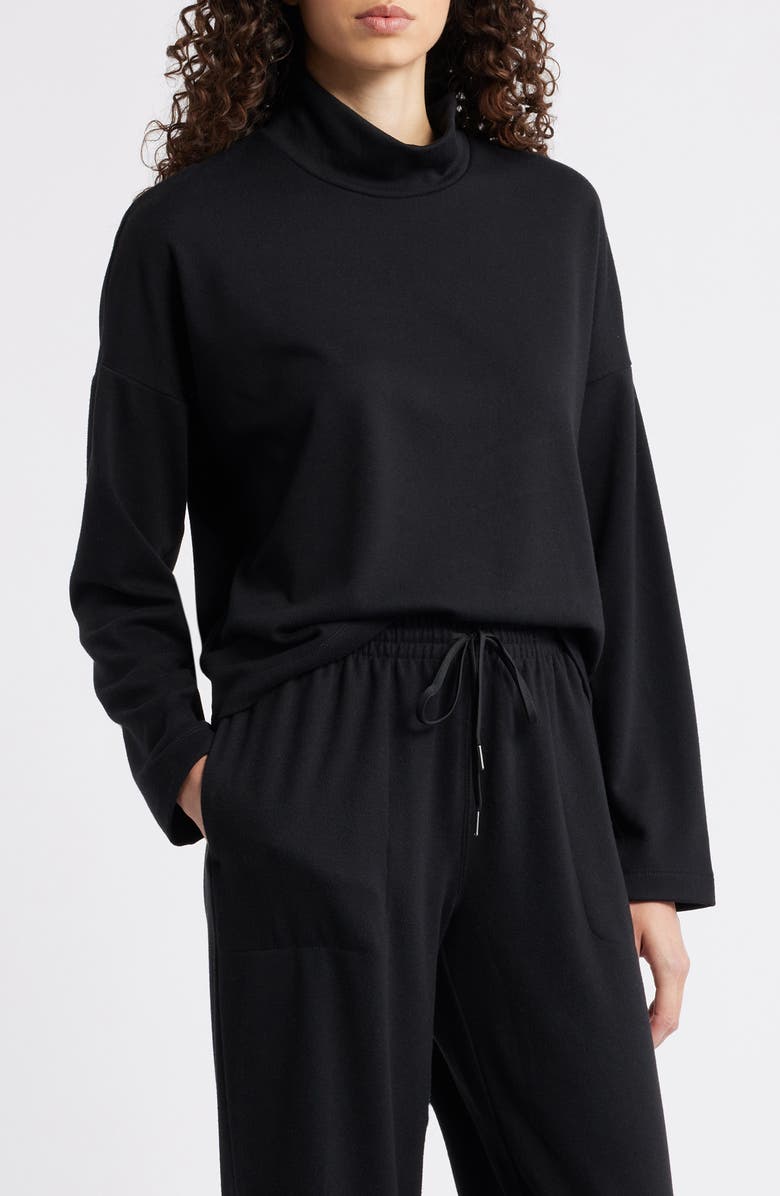 Caslon<sup>®</sup> Drop Shoulder Turtleneck Sweatshirt, Main, color, Black